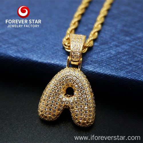 HipHop Bubble Round Initial Letter Pendant Necklace